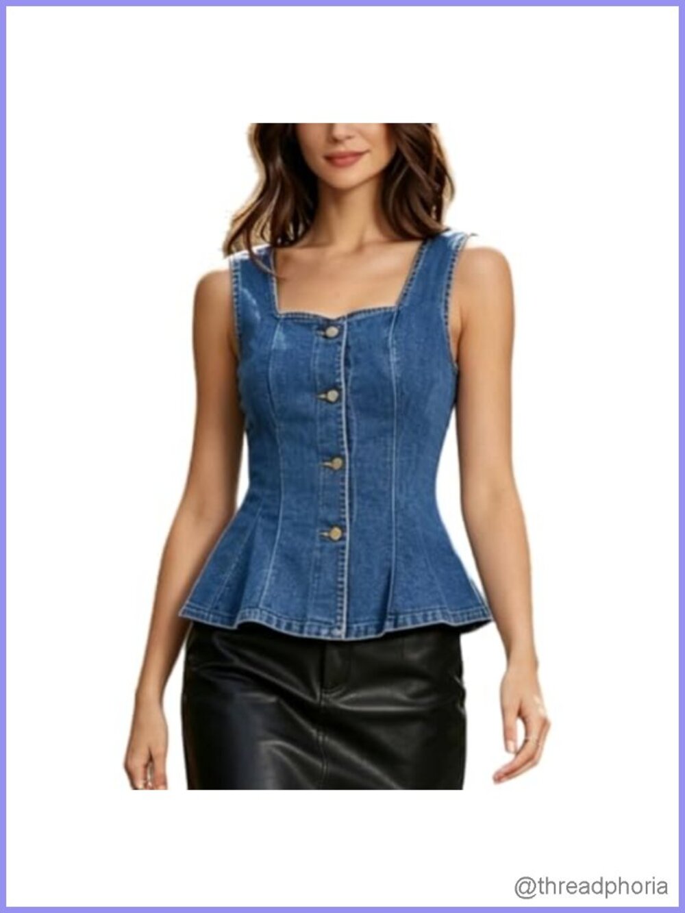 Denim Corset Vest Top Fitted Peplum Tank Top Square Neck Bustier